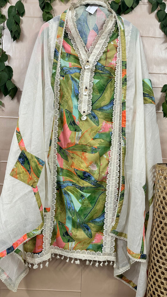 Pastel Palms Cotton Suit