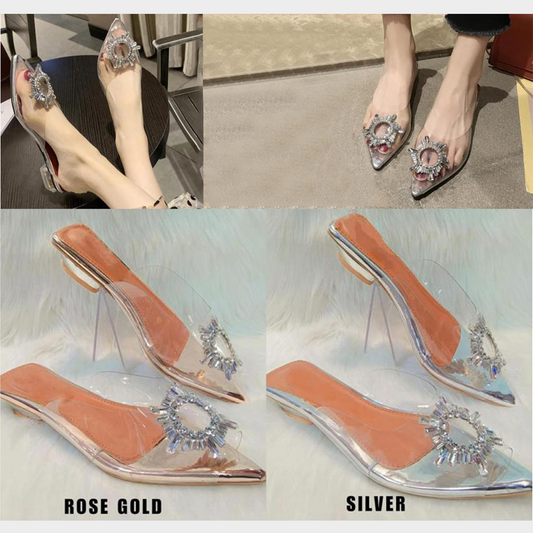 Pointed Toe Stone Studded Flats Sandals
